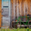 Old wooden wall and green bicycle